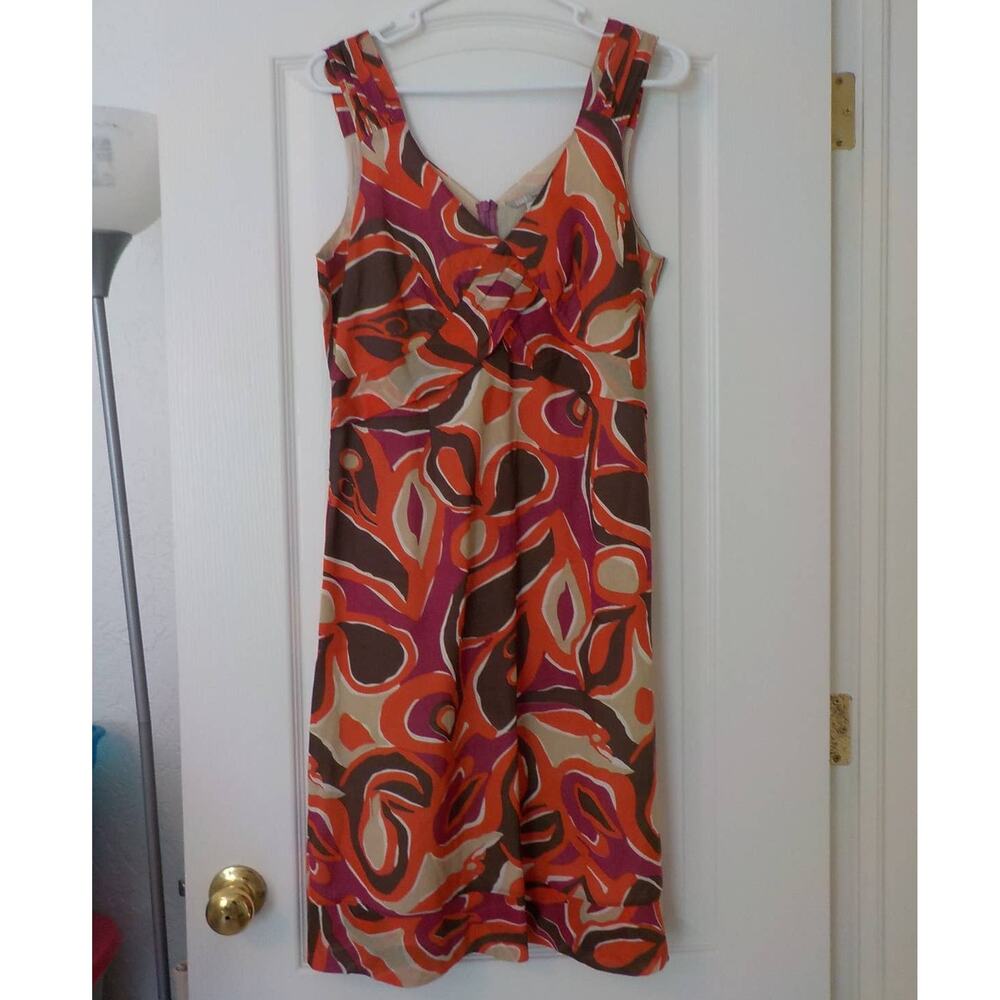 TwoStar Dog Orange Geometric Dress Women Small Y2K Babydoll Boho Festival Silk